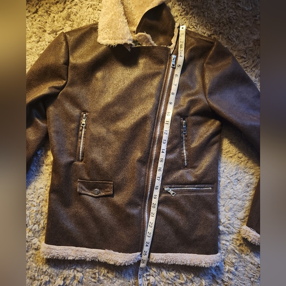 Miss London Faux Leather and Shearling Aviator Jacket Size Medium - Picture 6 of 6